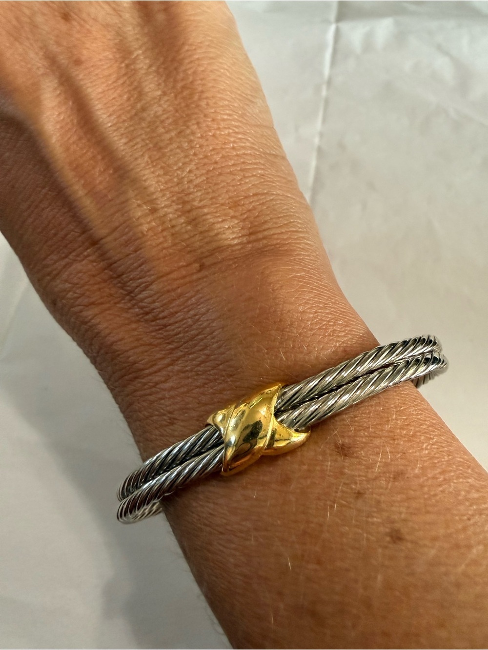 Silver and Gold Tone Twisted Rope Style Cuff Bracelet Minimalist Classic Chic
